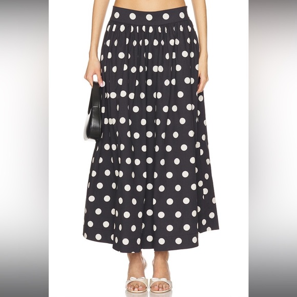 Deven Midi Skirt in Black Polka Dot